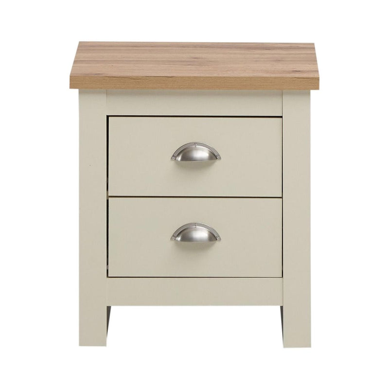 Lisbon 2 Piece Bedroom Set: 3 door wardrobe + 2 drawer bedside table / nightstand in cream & oak