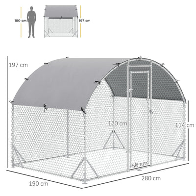 Gallinero galvanizado PawHut Walk In Chicken Run, gallinero, gallinero, jaula para aves de corral, conejera, corral para mascotas, patio trasero con cubierta resistente al agua, 2,8 x 1,9 x 2 m