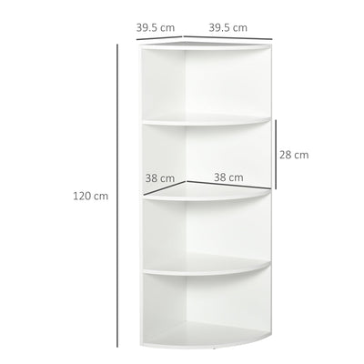 HOMCOM Wood Corner Shelf 4 Tier Unit Freestanding Bookshelf Plants Stand Display Shelf Modern Decoration White