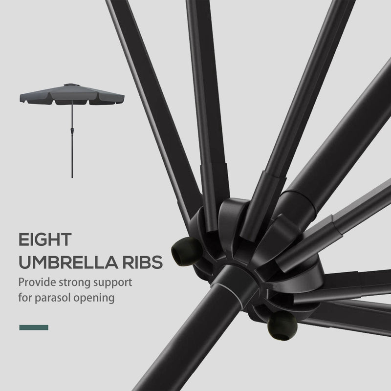 Outsunny 2.7m Patio Parasol Garden Umbrellas Outdoor Sun Shade Table Umbrella with Tilt, Crank, 8 Ribs, Ruffles, Black