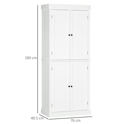 HOMCOM Freestanding Kitchen Cupboard with 4 Doors, Storage Cabinet with 6-Tier Shelving and 4 Adjustable Shelves, White