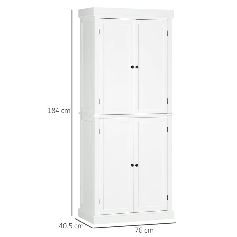 HOMCOM Freestanding Kitchen Cupboard with 4 Doors, Storage Cabinet with 6-Tier Shelving and 4 Adjustable Shelves, White