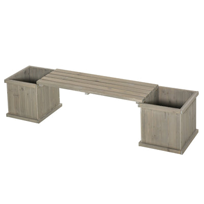 Wooden Garden Planter And Bench Combination Raised Bed For Patio Park