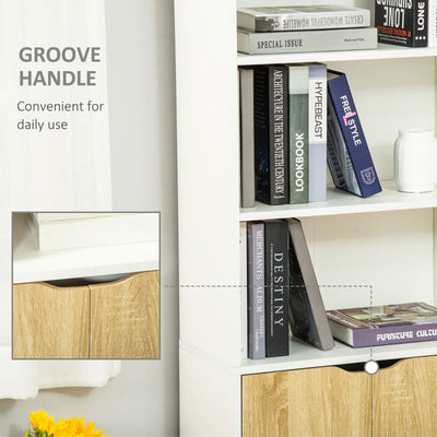 2 Door 4 Shelves Tall Bookcase Modern Storage, White And Oak