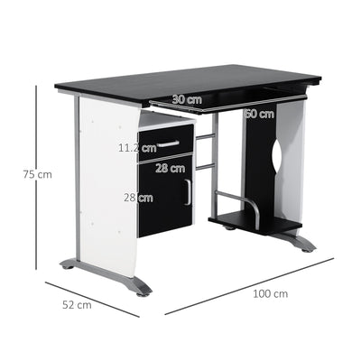 HOMCOM Computer Desk with Sliding Keyboard Tray Storage Drawers and Host Box Shelf Home Office Workstation (Black)