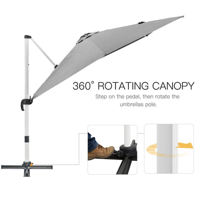 Outsunny 3 x 3(m) Cantilever Parasol, Square Garden Umbrella with Cross Base, Crank Handle, Tilt, 360° Rotation and Aluminium Frame, Grey