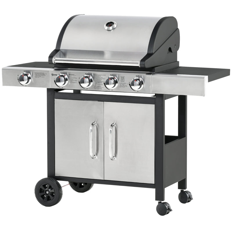 Gas Barbecue Grill 4+1 Burner Garden Smoker BBQ Trolley