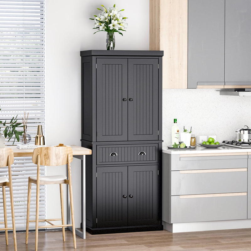 HOMCOM Traditional Kitchen Cupboard Freestanding Storage Cabinet with Drawer Doors and Adjustable Shelves Black