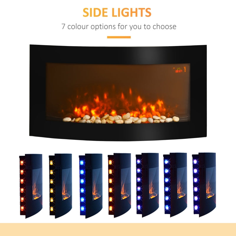 LED Curved Glass Electric Wall Mounted Fire Place