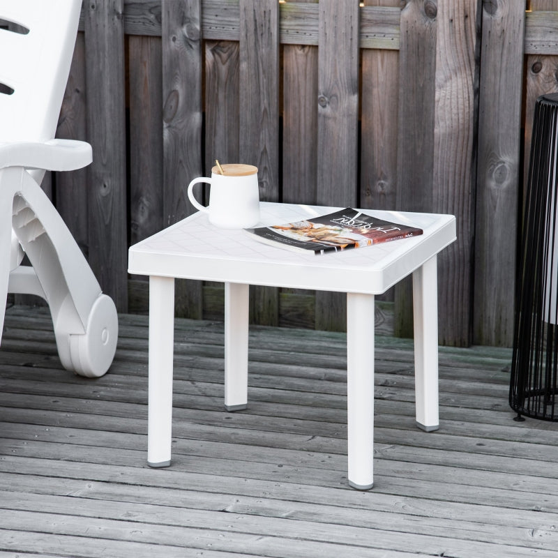 Outsunny Small Square Plastic Outdoor Table - White