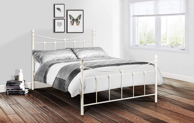 Rebecca Bed Stone White Metal Bed - Stone White Satin