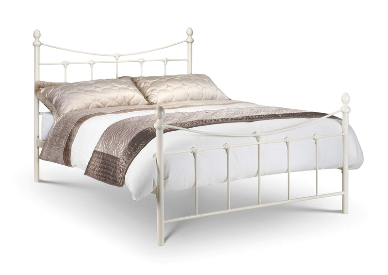 Rebecca Bed Stone White Metal Bed - Stone White Satin