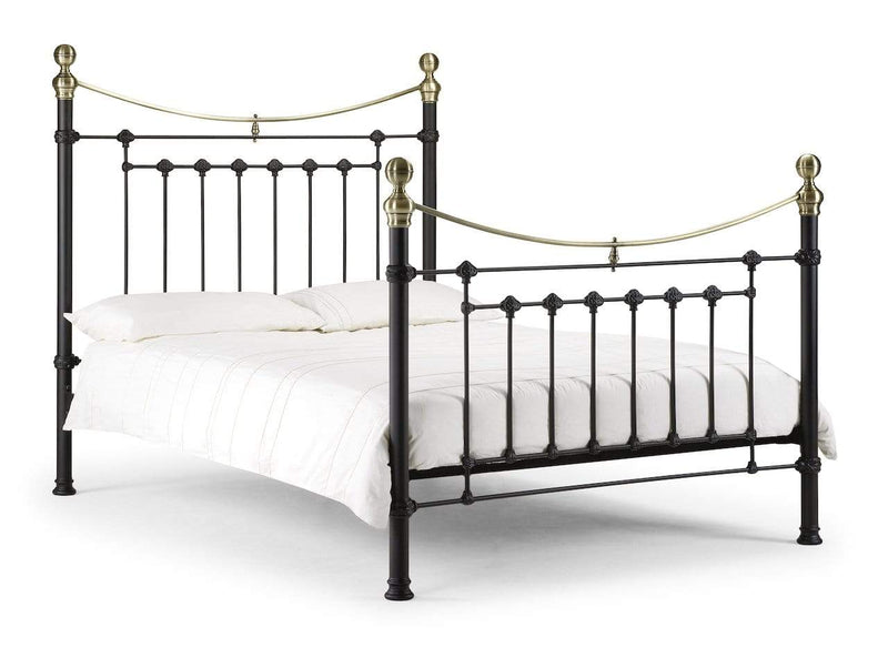 Victoria Satin Black Bed Metal Bed - Satin Black With Brass