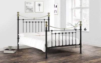 Victoria Satin Black Bed Metal Bed - Satin Black With Brass