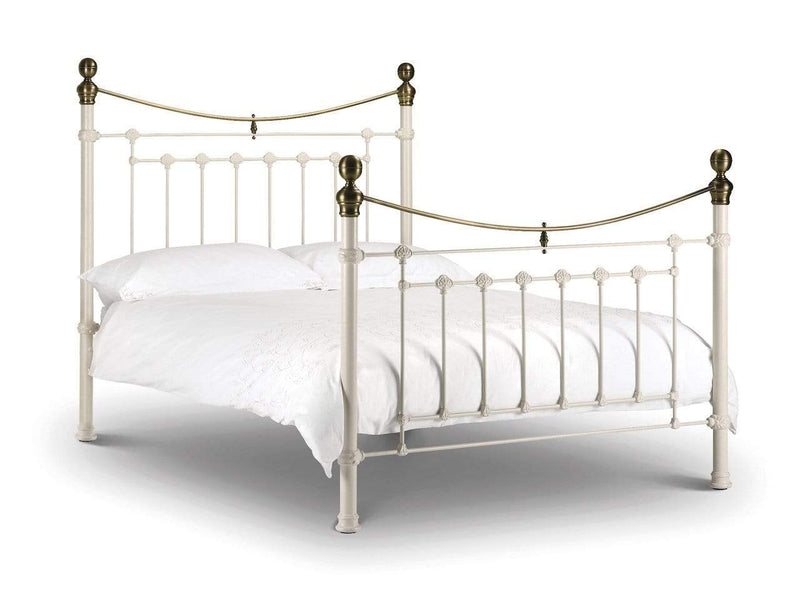 Victoria Stone White Bed Metal Bed - Stone White With Brass