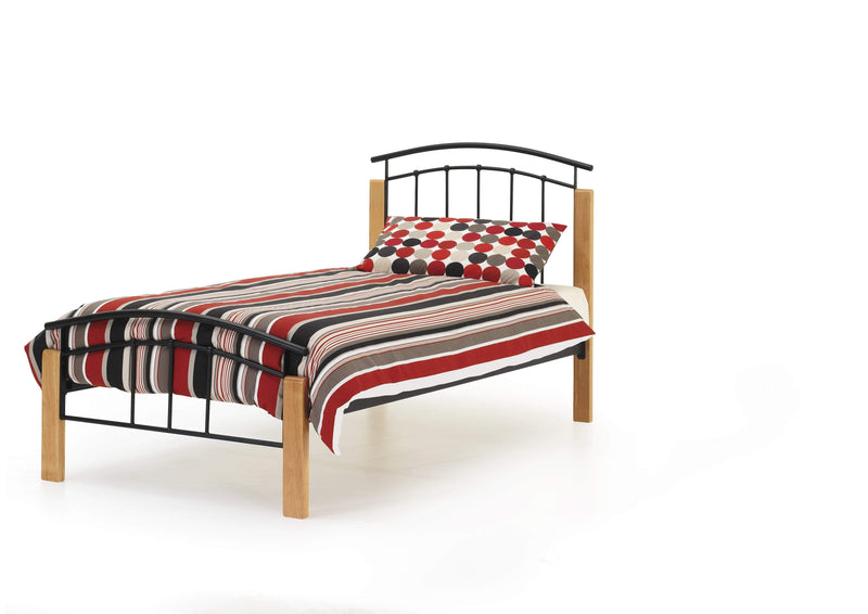 Tetras  Metal Bed - Black With Beech Posts