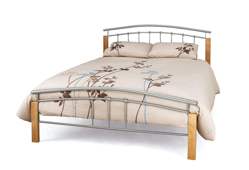 Tetras Metal Bed - Silver With Beech Posts