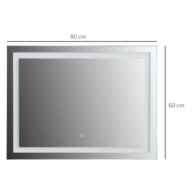 kleankin 80x60cm LED Bathroom Mirror Wall Mounted Vanity Light Illuminated w/ Touch Switch Accessories Home Furnishings