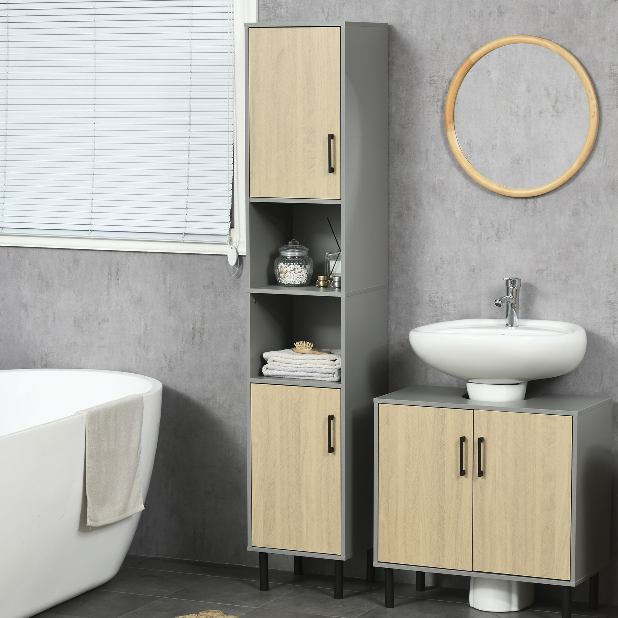 Kleankin Tall Bathroom Cabinet, Slim Bathroom Storage Cabinet