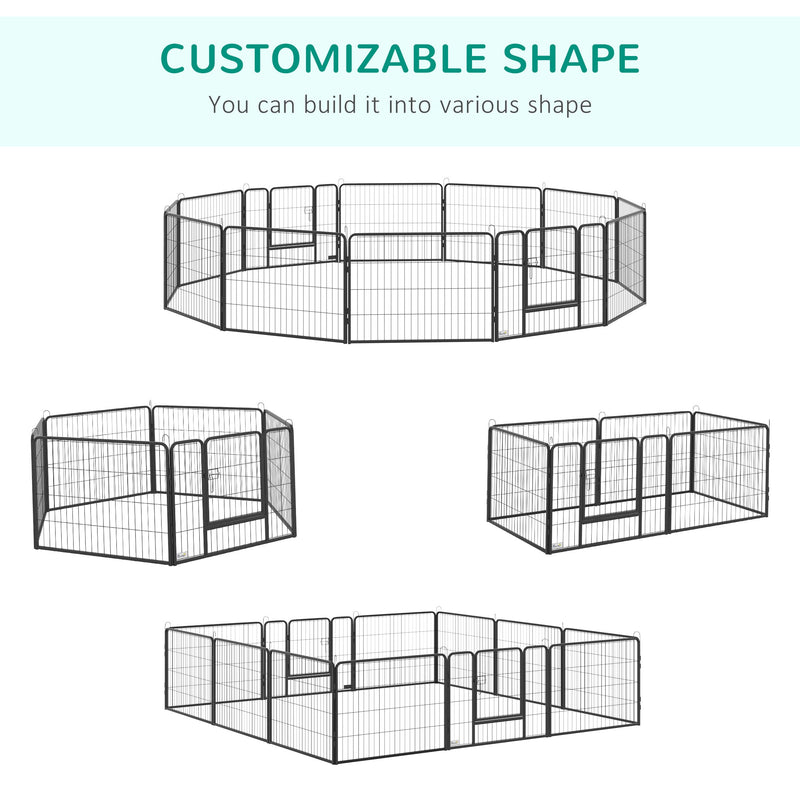 PawHut Heavy Duty Pet Playpen, 12 Panels Puppy Play Pen, Foldable Steel Dog Exercise Fence, with 2 Doors Locking Latch, 80 x 60 cm