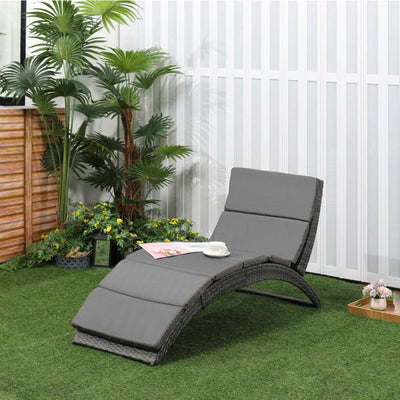 Garden Patio Rattan Wicker Folding Lounger- Grey