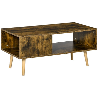 Coffee Table With Open Storage Shelves, Rustic Brown