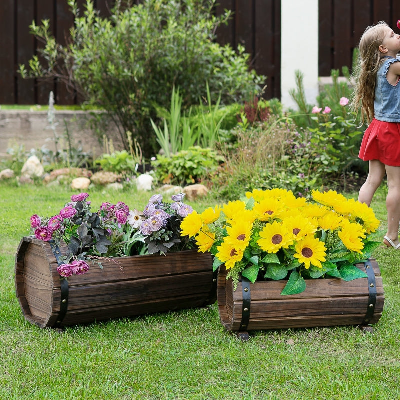 Outsunny 2PCs Wooden Flower Plant Pot Outdoor&Indoor Box With Solid