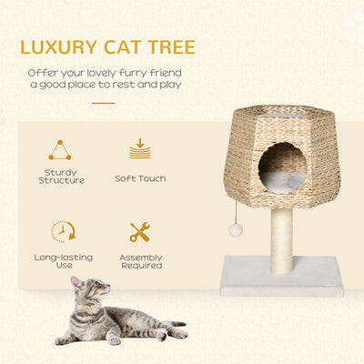 PawHut Cat Tree Cat Tower Climbing Activity Center Kitten Furniture with Cattail Fluff Bed Condo Sisal Scratching Post 45 x 45 x 66cm Natural