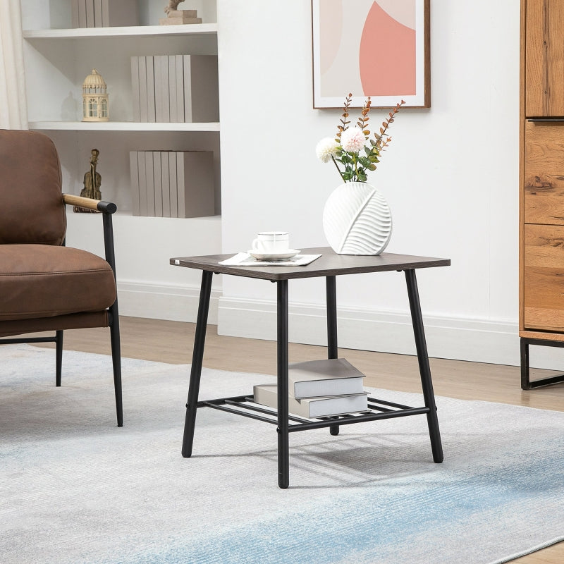 Industrial Side Table With Storage Shelf, Living Grey