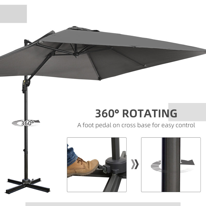 Square Overhanging Umbrella With Cross Base- Dark Grey