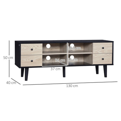 Black Boxy TV Stand, With Wood-Effect Drawers