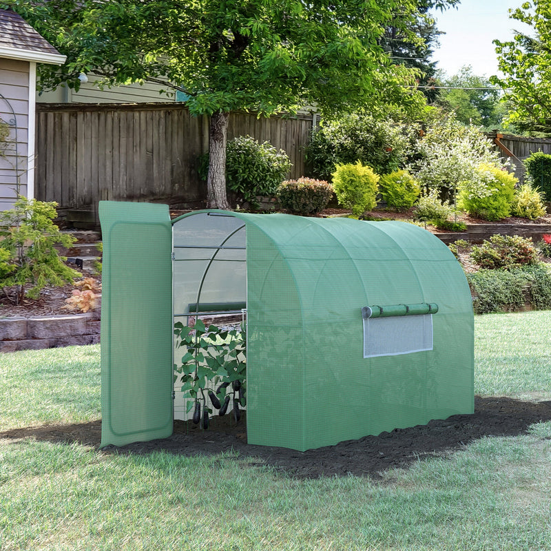 Outsunny Large Walk-In Greenhouse, Plant Gardening Tunnel Hot House with Metal Hinged Door, Galvanised Steel Frame & Mesh Windows (3 x 2M)