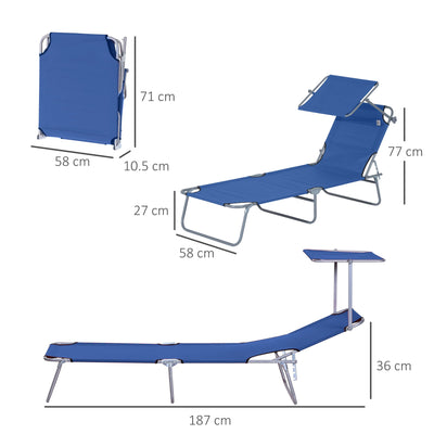 Outsunny 2 Pieces Outdoor Foldable Sun Lounger Set with Removeable Shade Canopy, Patio Recliner Sun Lounger with Adjustable Backrest with Mesh Fabric, Blue