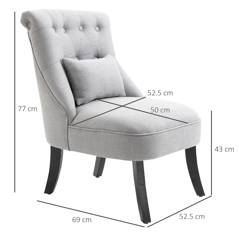 HOMCOM Fabric Single Sofa Dining Chair Tub Chair Upholstered W/ Pillow Solid Wood Leg Home Living Room Furniture Grey