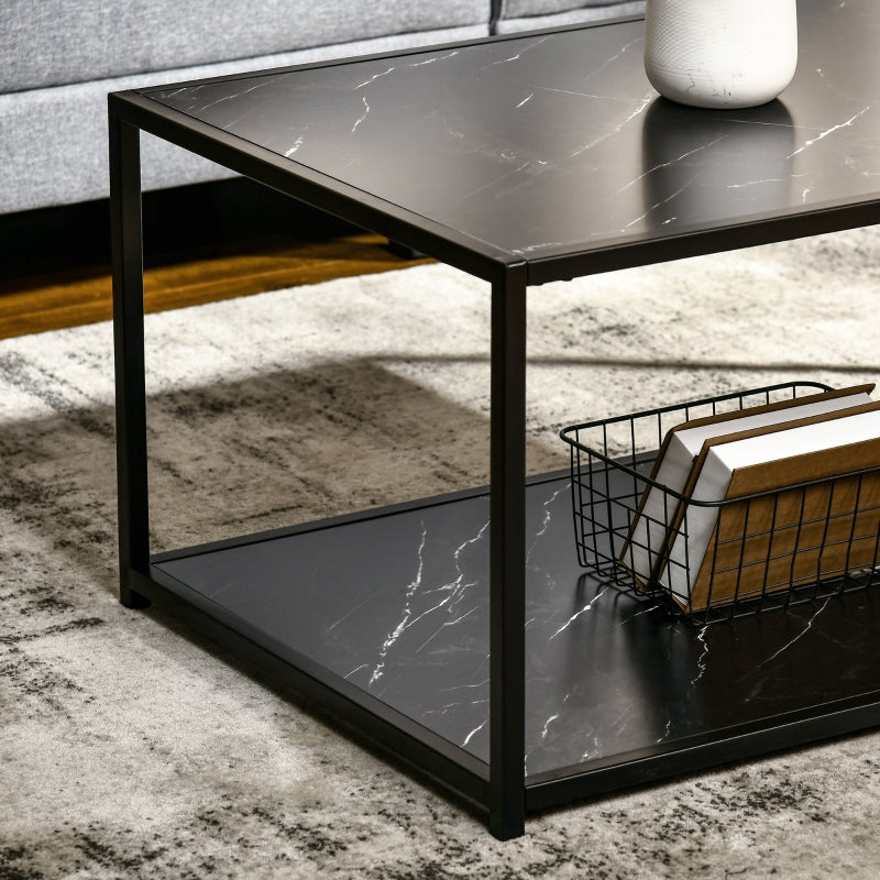 Faux Marble Coffee Table, With Two-Tiers - Black