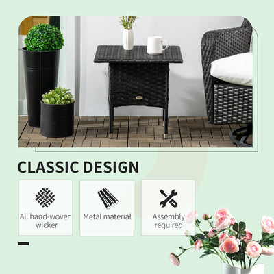 Outsunny Rattan Side Table, Outdoor Coffee Table, with Plastic Board Under the Full Woven Table Top for Patio, Garden, Balcony, Black