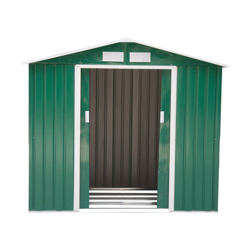 Outsunny 7ft x 4ft Lockable Garden Shed Large Patio Roofed Tool Metal Storage Building Foundation Sheds Box Outdoor Furniture, Green