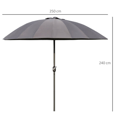 Parasol With 18 Sturdy Ribs Push Button Tilt Crank For Garden Dark Grey