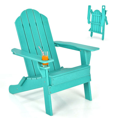 Folding Garden Adirondack Chair with Built-in Cup Holder-Turquoise