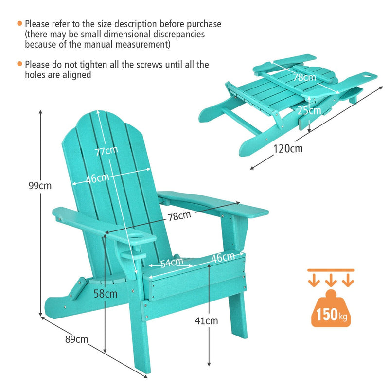 Folding Garden Adirondack Chair with Built-in Cup Holder-Turquoise