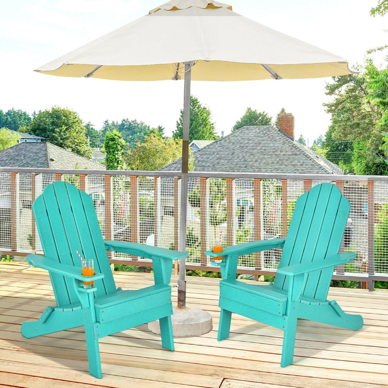 Folding Garden Adirondack Chair with Built-in Cup Holder-Turquoise