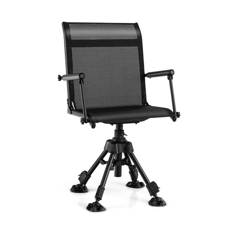 Silla de caza giratoria de 360° con 4 patas ajustables, color negro