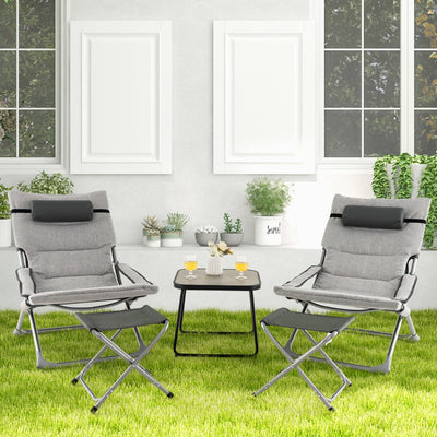 5 Piece Patio Sling Chair Set with Ottoman and Coffee Table-Grey