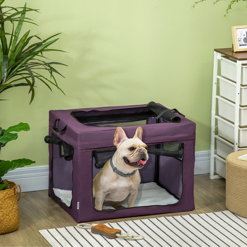 PawHut Pet Carrier Portable Cat Carrier Foldable Dog Bag for Miniature and Small Dogs, 69 x 51 x 51 cm, Purple