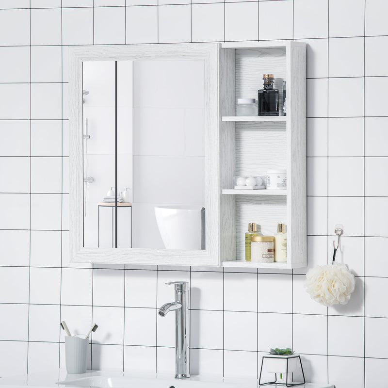 kleankin Bathroom Cabinet Wall Mounted, Aluminium Storage Organiser with Single Mirrored Door and 3-tier Shelves, White