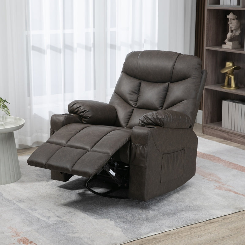 Faux Leather Reclining Armchair - Brown