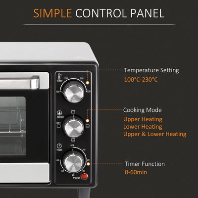 HOMCOM Convection Mini Oven, 16L Countertop Electric Grill, Toaster Oven with Adjustable Temperature, 60 Min Timer, Crumb Tray, Wire Rack, 1400W