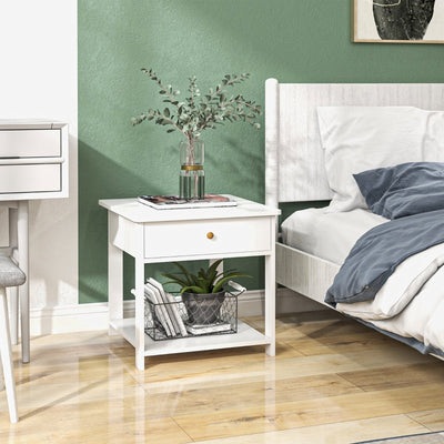 Bedside Table With Drawer And Bottom Shelf