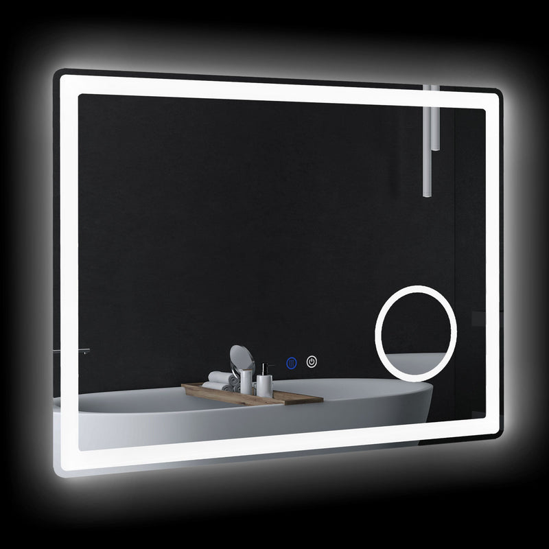 kleankin LED Bathroom Mirror with Lights, 3X Magnifying Mirror, Dimming Lighted Bathroom Mirror, Vanity Mirror with 3 Colour Front and Backlit, Smart Touch, Anti-Fog, Horizontal and Vertical, 80x60cm