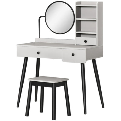 Dressing Table Set With Mirror And Stool, Living Grey